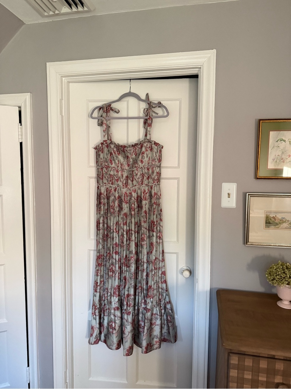 Polo by Ralph Lauren Sage Green Floral Maxi Dress with Red Floral Print